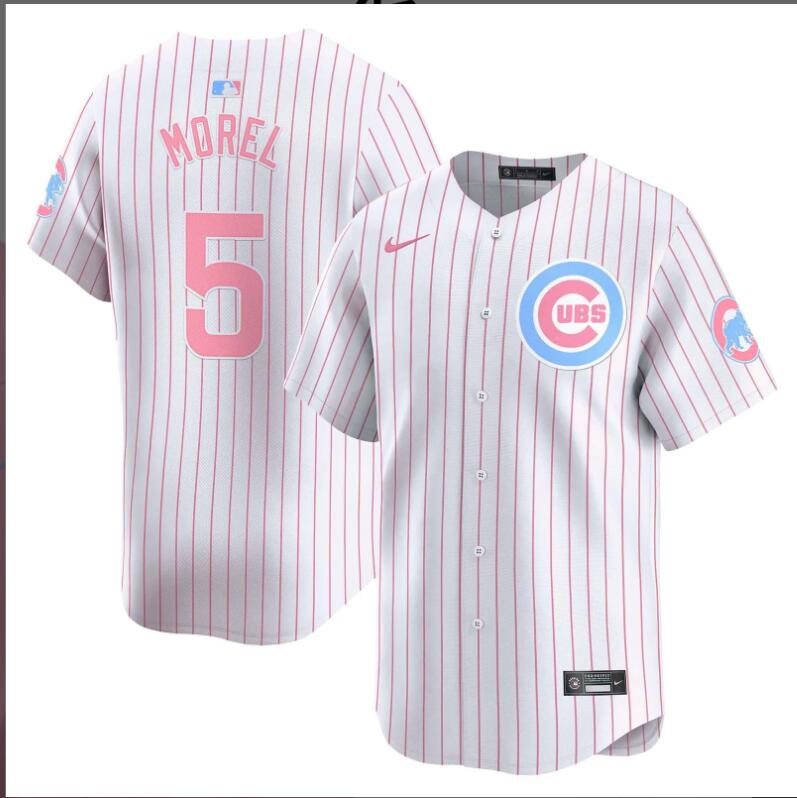 Men Chicago Cubs 5 Morel white with red strips 2024 Nike MLB jersey